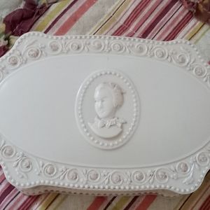 Vintage Celluloid Luxor Trinket Box & Lid Cameo Victorian